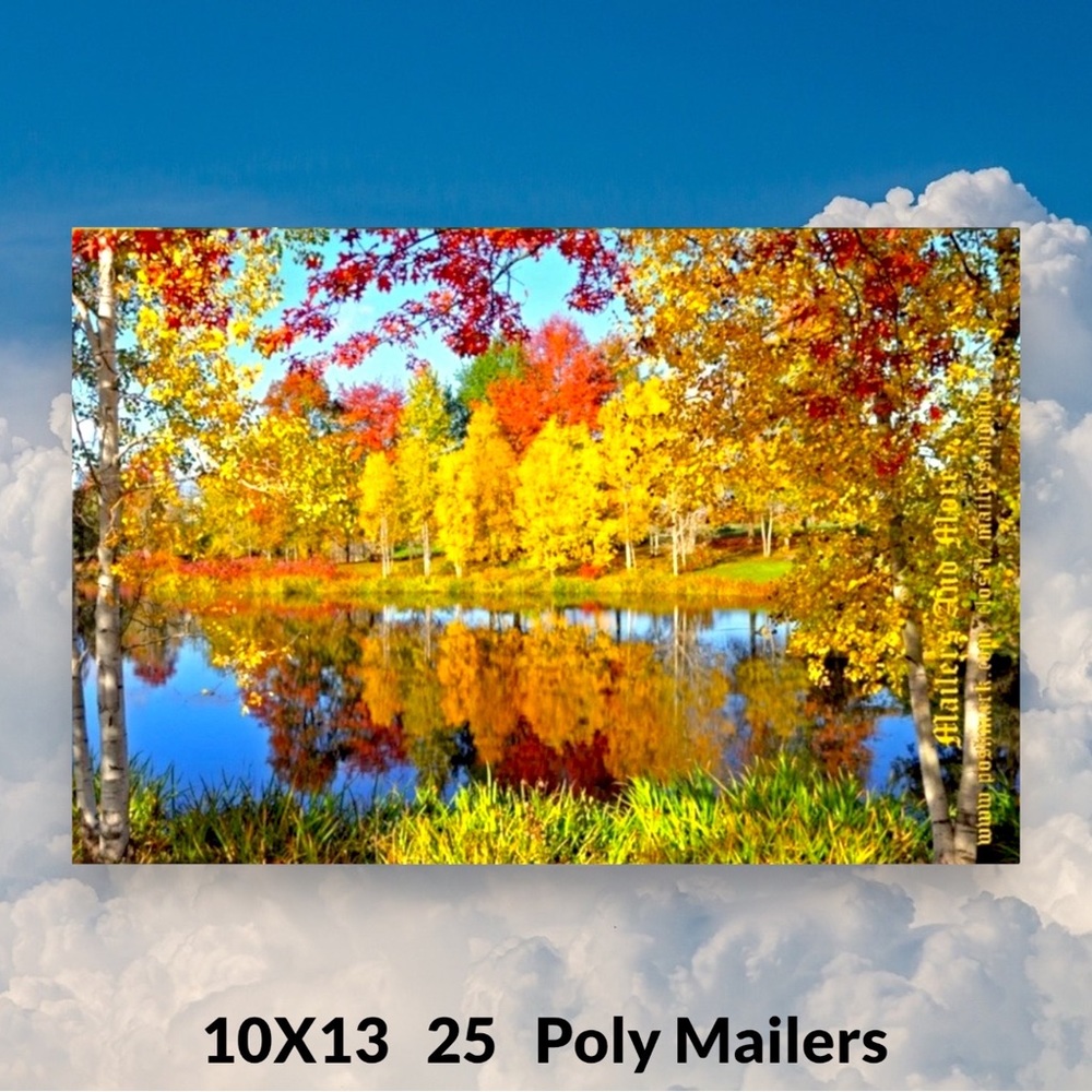 ( Quantity 25 10x13 ) Autumn Lake Fall Trees Poly Mailers Bag Shipping Envelope
